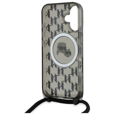 Karl Lagerfeld IML Crossbody Monogram Karl & Choupette Head MagSafe - Hülle für iPhone 16 (schwarz)