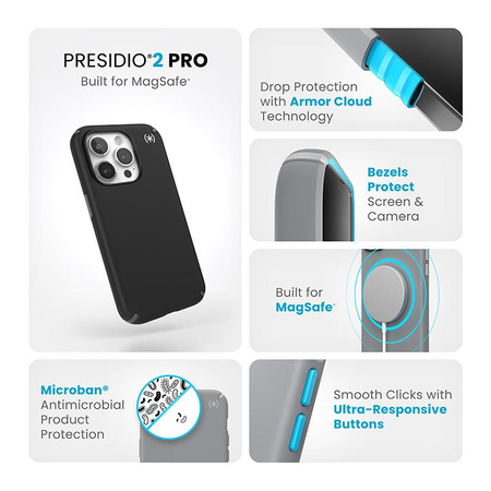 Speck Presidio2 Pro Magsafe - iPhone 15 Pro Case (Black / Slate Gray / White)