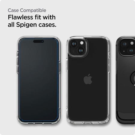 Spigen Alm Glass FC 2er-Pack - Gehärtetes Glas für iPhone 15 2pc (Schwarzer Rahmen)