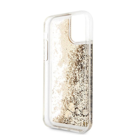 Guess Liquid Glitter Hearts - iPhone 11 Pro Tasche (Gold/Rot)
