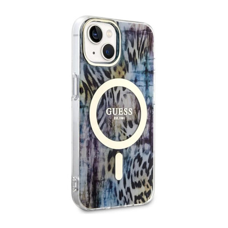 Guess Leopard MagSafe - pouzdro pro iPhone 14 (modré)