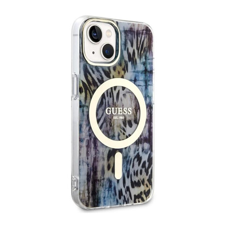 Guess Leopard MagSafe - Coque iPhone 14 (Bleu)