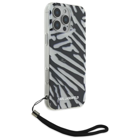 Karl Lagerfeld IML Zebra Pattern & Cord - pouzdro pro iPhone 16 Pro Max (černé)