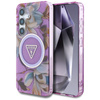 Guess Glitter Flowers Triangle Buttons MagSafe - Case for Samsung Galaxy S25 (purple)