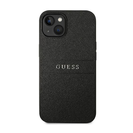 Guess Saffiano Metal Logo Stripes - Étui pour iPhone 14 (noir)