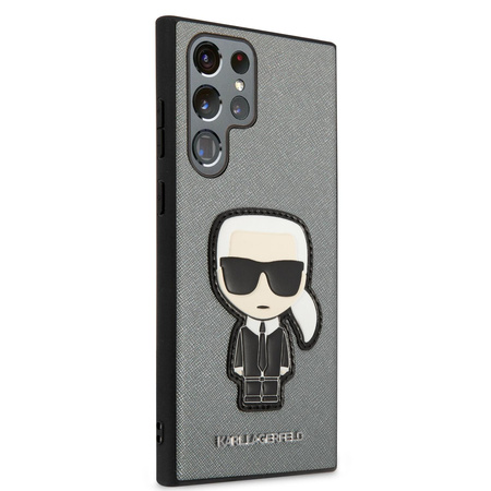 Karl Lagerfeld Saffiano Ikonik Patch - pouzdro pro Samsung Galaxy S22 Ultra (stříbrné)