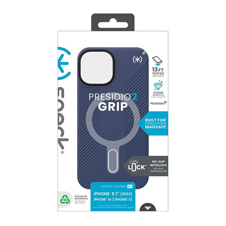 Speck Presidio2 Grip ClickLock & MagSafe - Tasche iPhone 16e / iPhone 15 / iPhone 14 / iPhone 13 (Küstenblau / Staubgrau / Weiß)