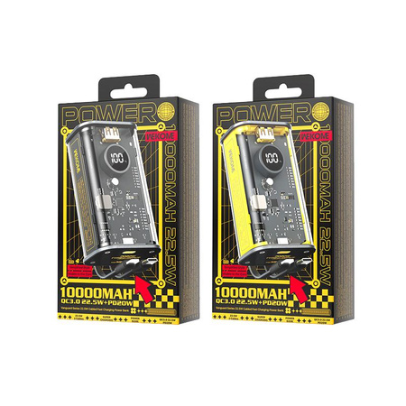 WEKOME WP-345 Vanguard Series - Power banka 10000 mAh Rychlé nabíjení s vestavěným kabelem USB-C & Lightning PD 20W + QC 22,5W (černá)