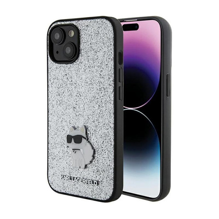 Épingle en métal Karl Lagerfeld Fixed Glitter Choupette Logo - Coque iPhone 15 / 14 / 13 (argent)