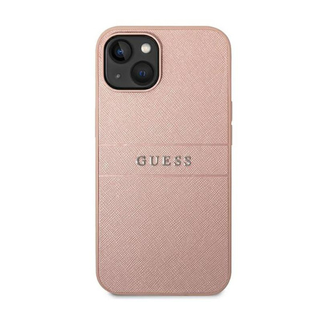 Guess Saffiano Metal Logo Stripes - iPhone 14 Plus Case (pink)