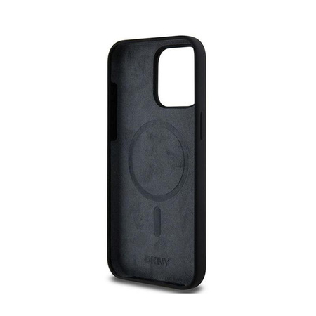 DKNY Liquid Silicone White Printed Logo MagSafe - Etui iPhone 13 Pro Max (czarny)