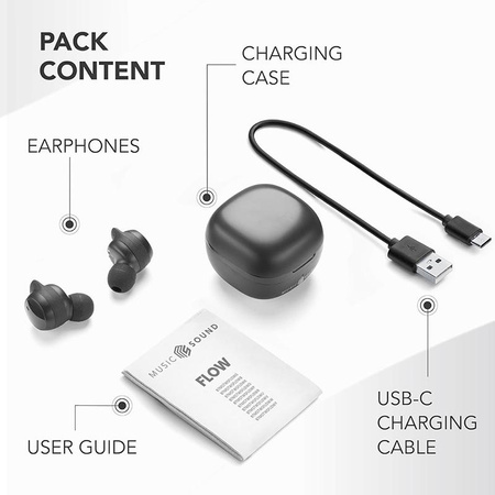 Cellularline Music Sound Flow - V5.3 TWS vezeték nélküli Bluetooth fejhallgató töltőtokkal (fekete)