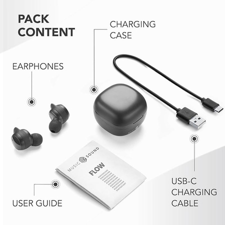 Cellularline Music Sound Flow - Bezprzewodowe słuchawki Bluetooth V5.3 TWS z etui ładującym (czarny)