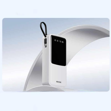 WEKOME WP-10 Pop Digital Series - Power bank 20000 mAh with built-in USB-C / Lightning / Micro USB + USB-A cable (White)