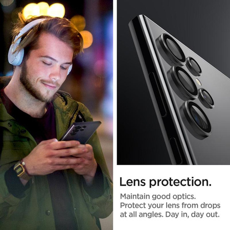 Spigen Optik Pro GLAS.TR EZ Fit Camera Protector 2-Pack - Szkło ochronne na obiektyw do Samsung Galaxy S24 Ultra (2 szt) (Czarny)