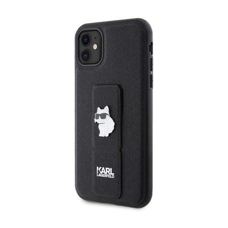 Karl Lagerfeld Gripstand Saffiano Choupette Pins - iPhone 11 Tasche (Schwarz)