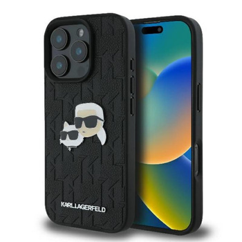Karl Lagerfeld monogramos Karl & Choupette fejtű - iPhone 16 Pro tok (fekete)