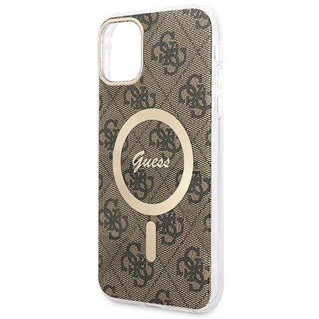 Guess Bundle Pack MagSafe 4G - MagSafe iPhone 11 case + charger set (brown/gold)