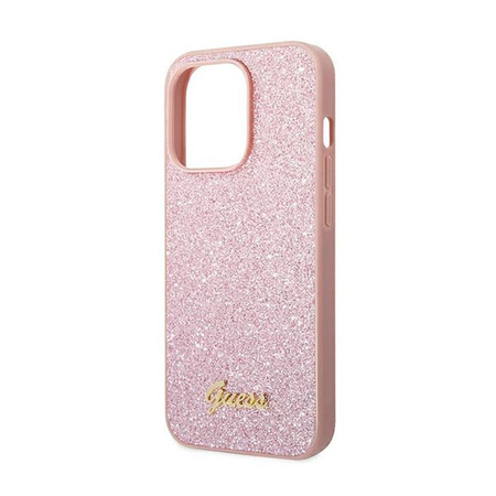 Guess Glitter Flakes Metal Logo Case - pouzdro pro iPhone 14 Pro (růžové)