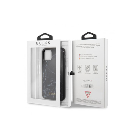 Coque rigide en verre trempé Guess Marble - Coque iPhone 11 (noir)