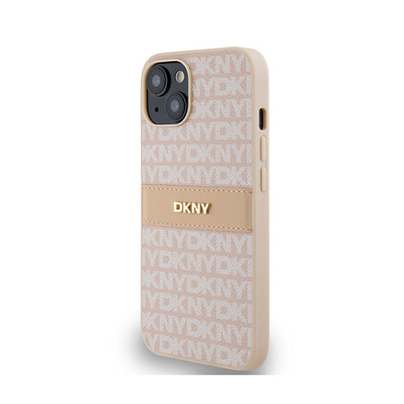 DKNY étui en cuir monochrome avec logo en métal pour iPhone 14 / 15 / 13 (rose)