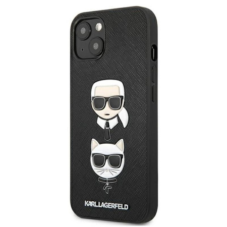 Karl Lagerfeld Saffiano Karl & Choupette Embossed Heads - Étui pour iPhone 13 (noir)