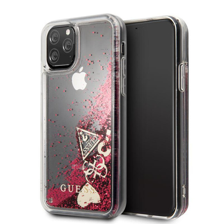 Guess Liquid Glitter Hearts - iPhone 11 Pro Tasche (Himbeere)