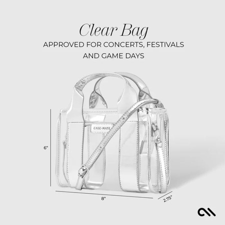 Case-Mate Micro Tote Bag - Waterproof Shoulder Bag (Silver Chrome/Clear)