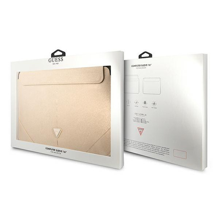 Pouzdro Guess Saffiano Triangle Logo Sleeve - 16" pouzdro na notebook (béžové)