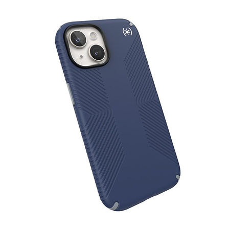 Speck Presidio2 Grip - Coque pour iPhone 15 (Bleu côtier / Gris poussière / Blanc)