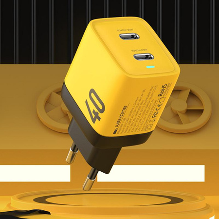 WEKOME WP-U128 - 2x USB-C Super Fast Charger GaN 40W (Yellow)