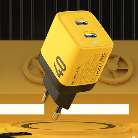 WEKOME WP-U128 - 2x USB-C Super Fast Charger GaN 40W chargeur secteur (Jaune)