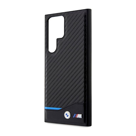 BMW Leather Carbon Blue Line - Samsung Galaxy S23 Ultra tok (fekete)
