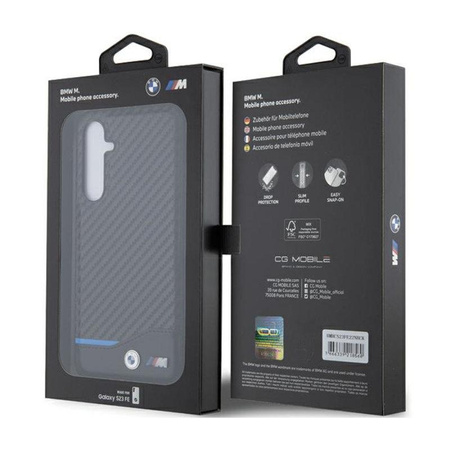BMW Leather Carbon Blue Line - Samsung Galaxy S23 FE tok (fekete)