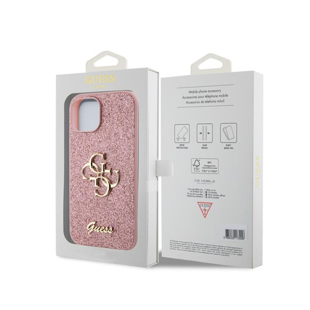 Guess Glitter Script Big 4G - Etui iPhone 15 (różowy)