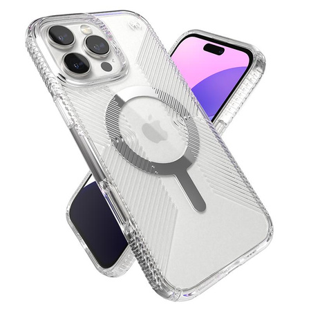 Speck Presidio Perfect-Clear Grip MagSafe - iPhone 16 Pro Max Case (Clear / Chrome Finish / Serene Silver)