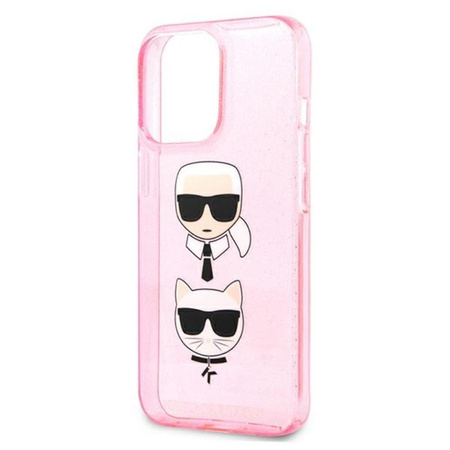 Karl Lagerfeld Glitter Karl & Choupette Head - Coque iPhone 13 Pro (rose)