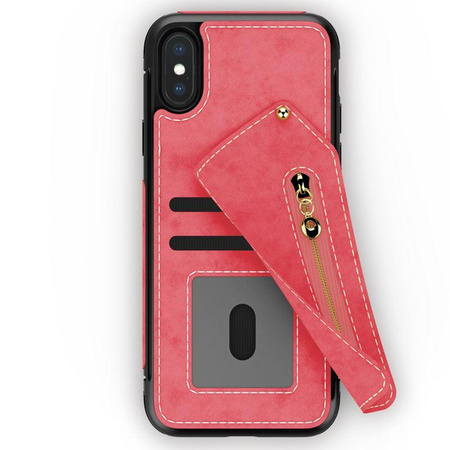 Zizo Nebula Wallet Case - Étui en cuir pour iPhone X avec poches pour cartes + pochette zippée + verre 9H pour l'écran (rose/noir)