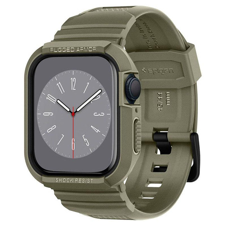 Spigen Rugged Armor Pro - Řemínek s pouzdrem pro Apple Watch 44/45 mm (Vintage Khaki)