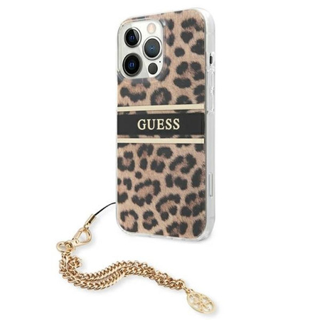 Guess Leopard Gold Chain - Étui pour iPhone 13 Pro