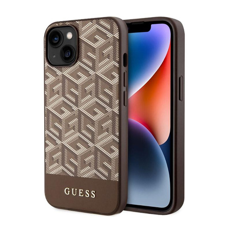 Guess GCube Stripes MagSafe - Coque pour iPhone 14 Plus (Marron)