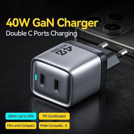 WEKOME WP-U02 Mecha Series - Ładowarka sieciowa 2x USB-C Super Fast Charger GaN 40W (Srebrny)