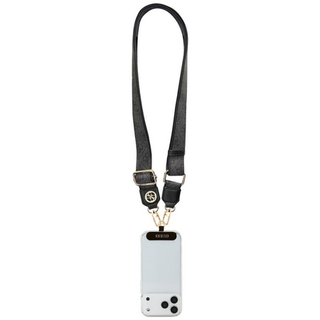Guess Universal Crossbody Strap 4G Tether Patch Strass Metal Logo - Univerzální popruh / šňůrka na telefon (černý)