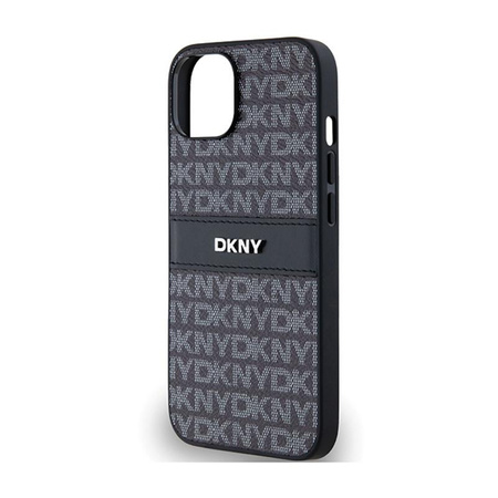 DKNY Leather Mono Stripe & Metal Logo - Coque pour iPhone 15 Plus / 14 Plus (noir)