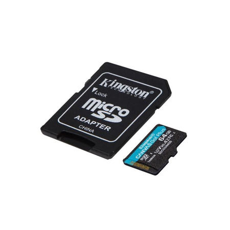 Kingston Canvas Go Plus microSDXC - Karta pamięci 64GB A2 V30 Class 10 UHS-I U3 170/70 Mb/s z adapterem