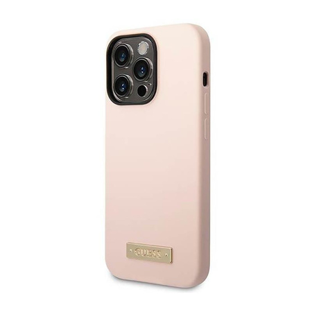 Guess Silicone Logo Plate MagSafe - Etui iPhone 14 Pro (różowy)