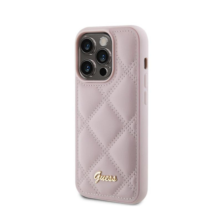Guess Logo métal matelassé - Coque iPhone 15 Pro (rose)