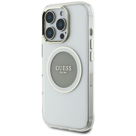 Guess IML fém színű kör klasszikus logós MagSafe - tok iPhone 16 Pro Max készülékhez (szürke)