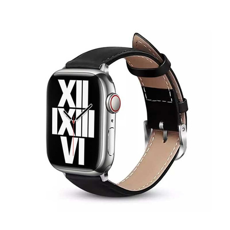 Crong Noble Band – Echtlederarmband für Apple Watch 44/45/46/49 mm (Schwarz)