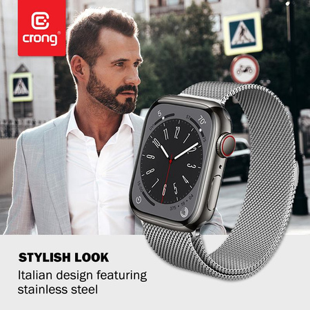 Crong Milano Steel - Rozsdamentes acél szíj Apple Watch 38/40/41 mm-es órához (ezüst)